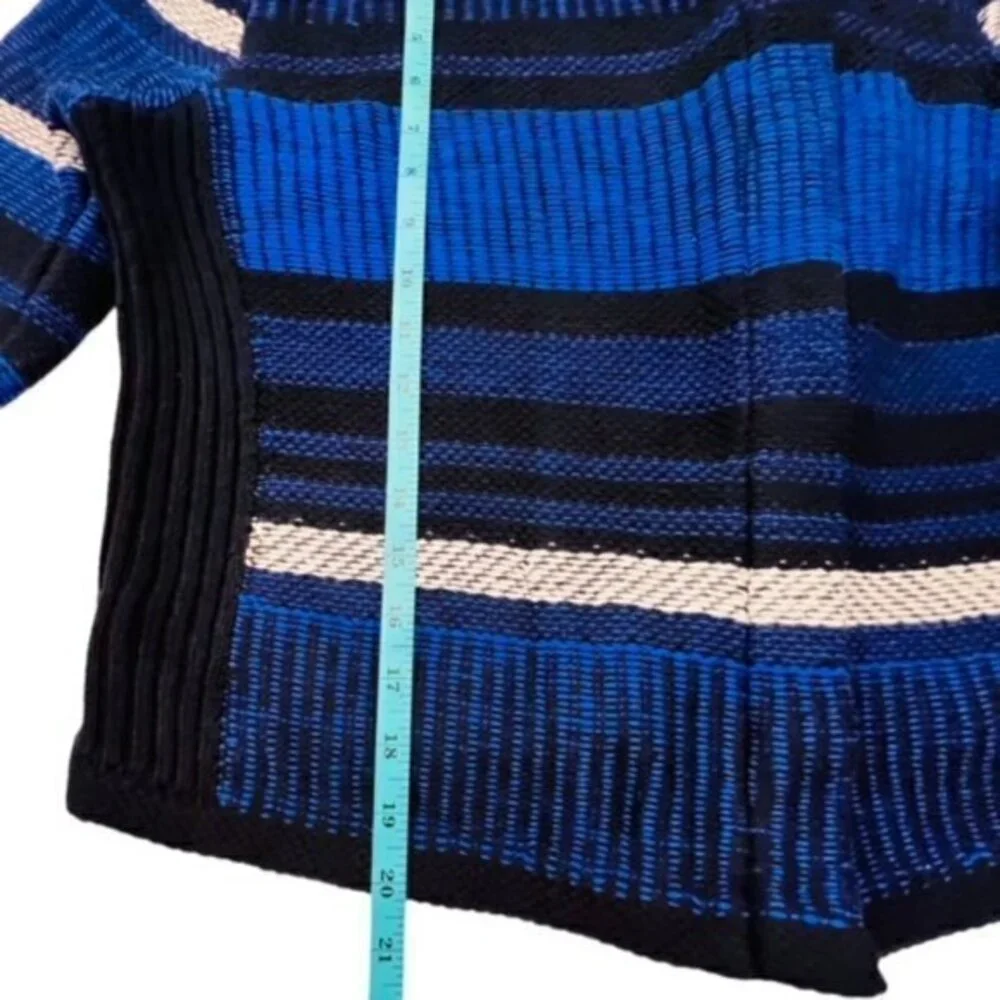 LOFT Womens Striped SOFT Knit MOTO Jacket Asymmetrical Zip Blue Black CITY‎ EUC